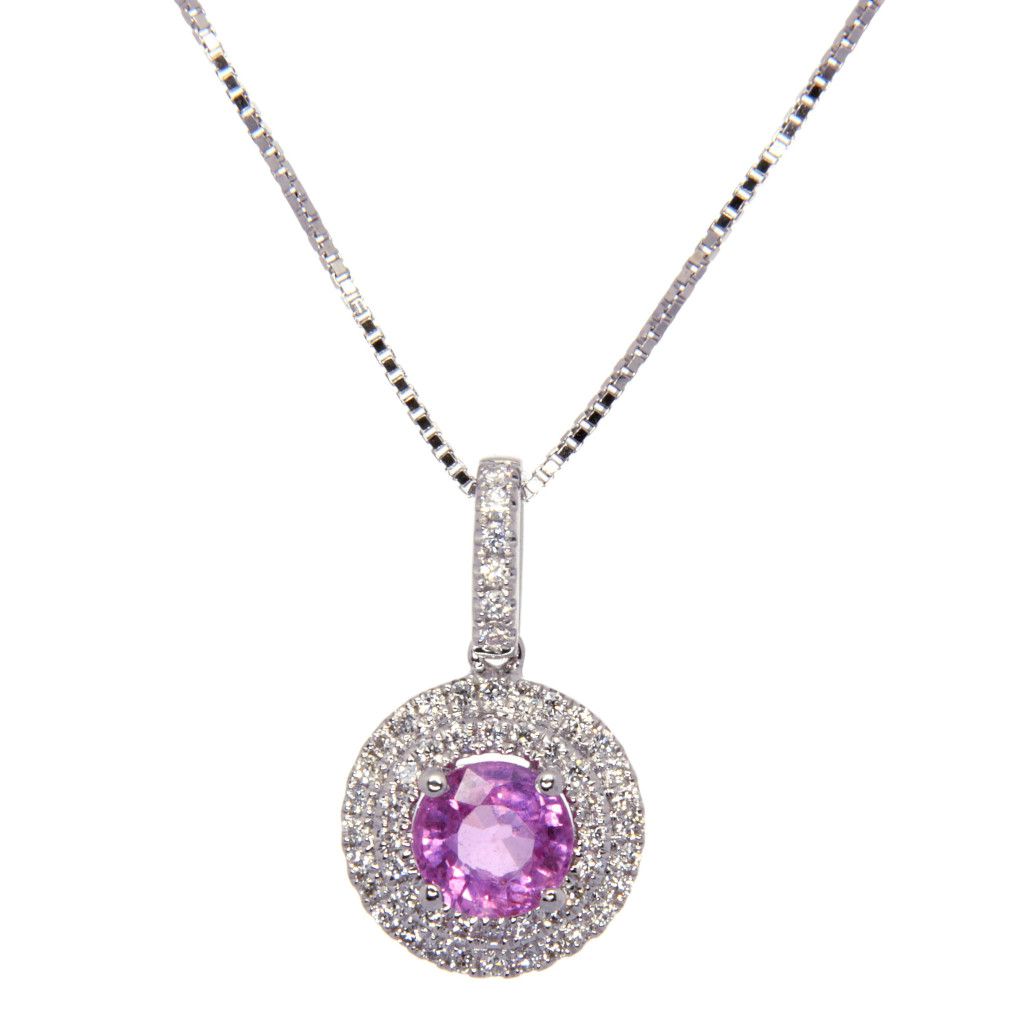 Collier Oro Bianco 18kt Zaffiro e Brillanti F/G VVS gr ≃ 1,7