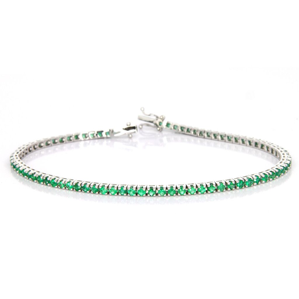 Gioielleria di lusso a Palermo:Bracciale Oro Bianco 18kt e Brillanti e Smeraldi -  "Noto"