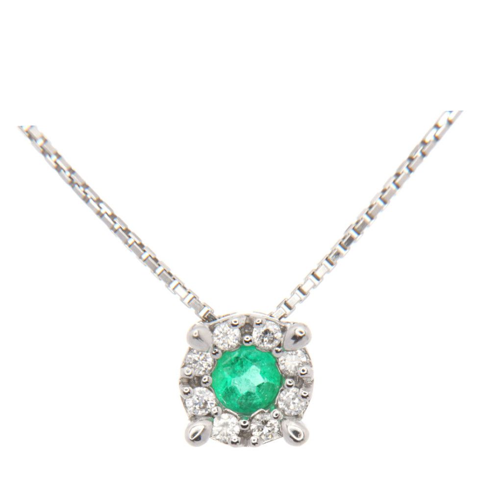 Gioielleria a Palermo: Collier Oro Bianco 18kt Brillanti e Smeraldo -  "Marettimo"