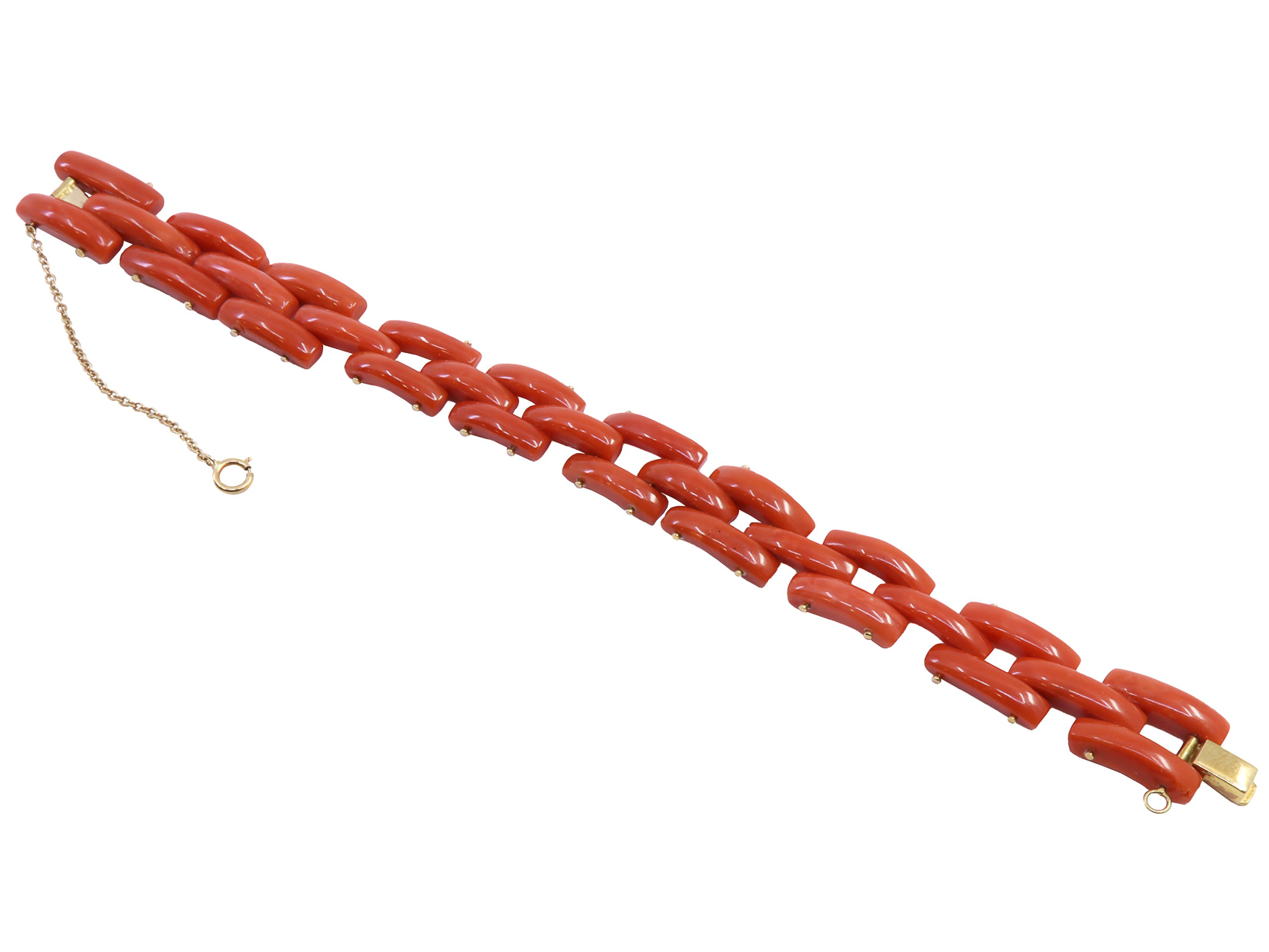 Bracciale in oro giallo a titolo 750/°°° (18 carati) con corallo dal peso complessivo di grammi 21.20