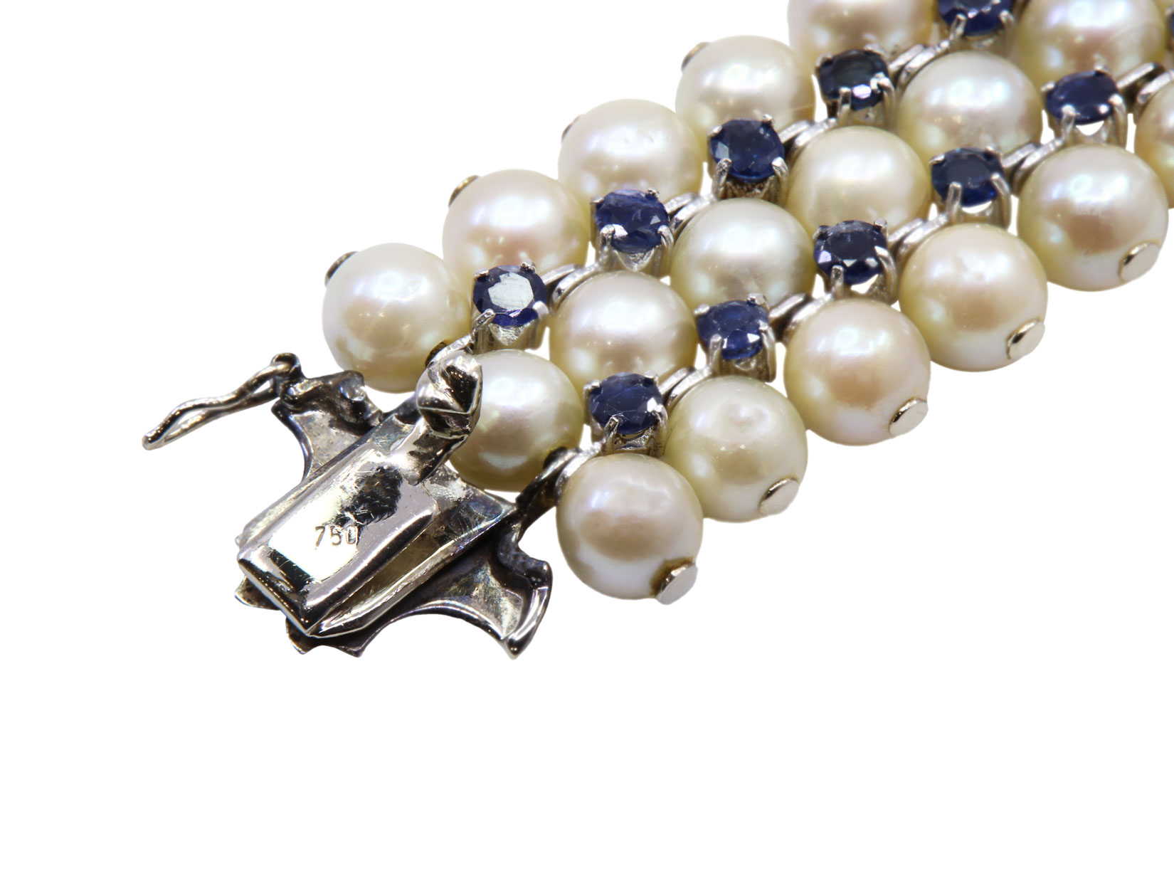 Bracciale con Perle susta oro 18kt e zaffiri blu pesto totale gr 50,9 