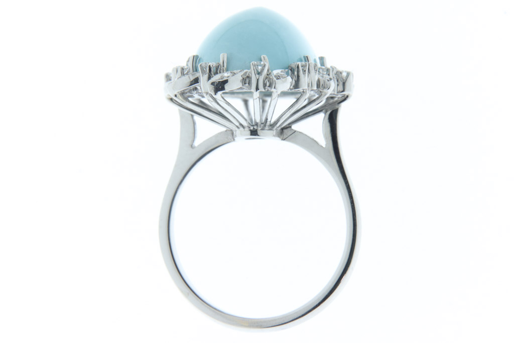 Anello turchese con diamantini in oro bianco 18kt gr9.5