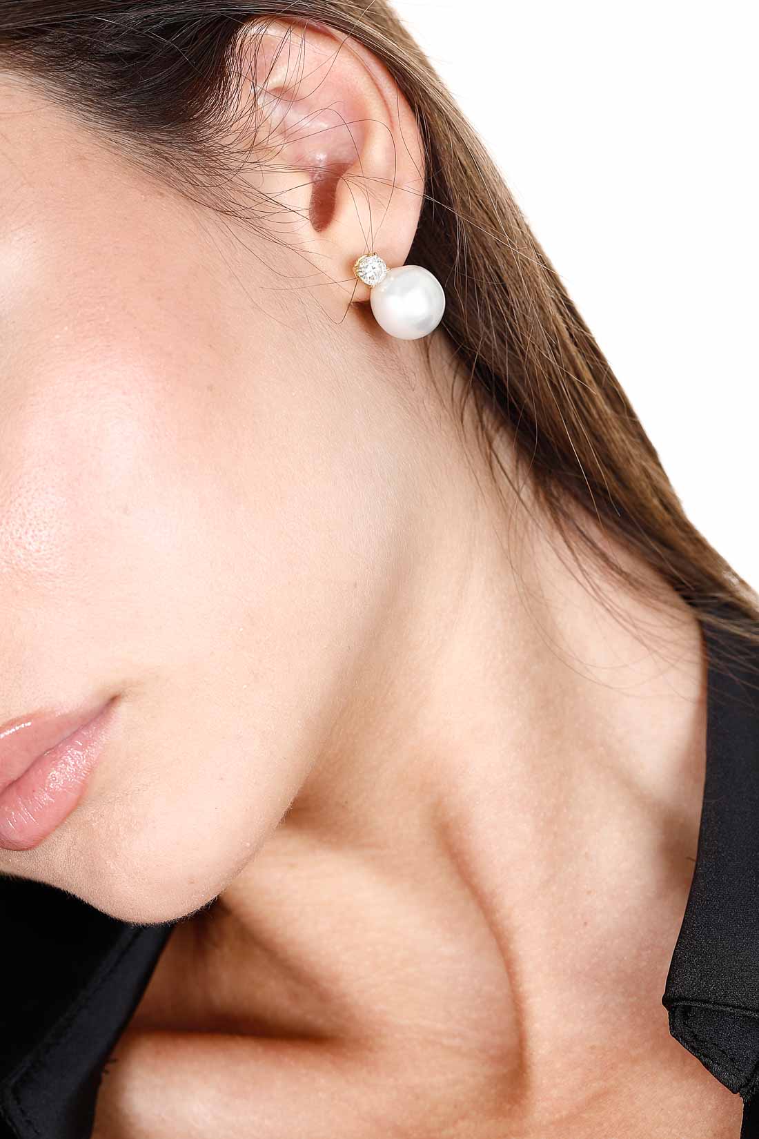 Orecchini in oro bianco e giallo 18 Kt. con Perle Australiane e Brillanti