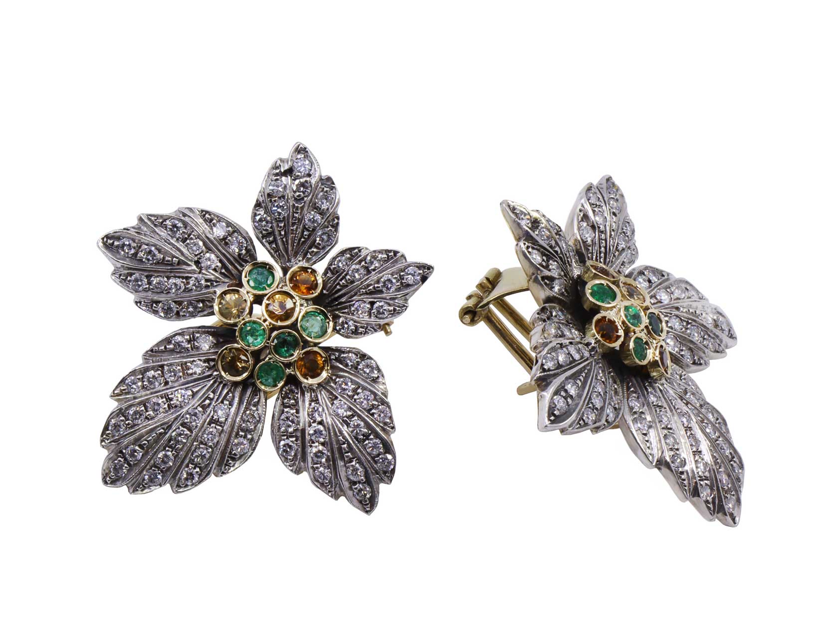 Orecchini Argento misto oro 18kt con diamanti e pietre colorate, gr. 25,8 ad euro 41,47 grammo