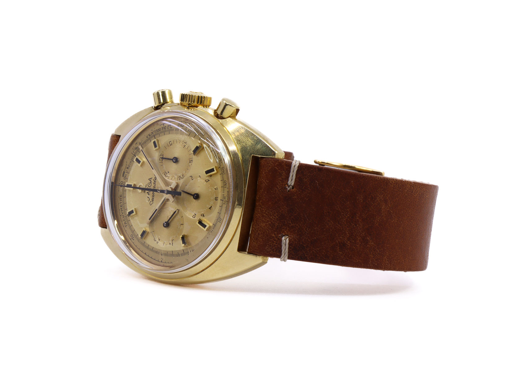 Omega SeaMaster Chrono, 18kt gold, leather Bracelet, diam. 38 MM, calibre 861, Our Box and 2 years warranty 