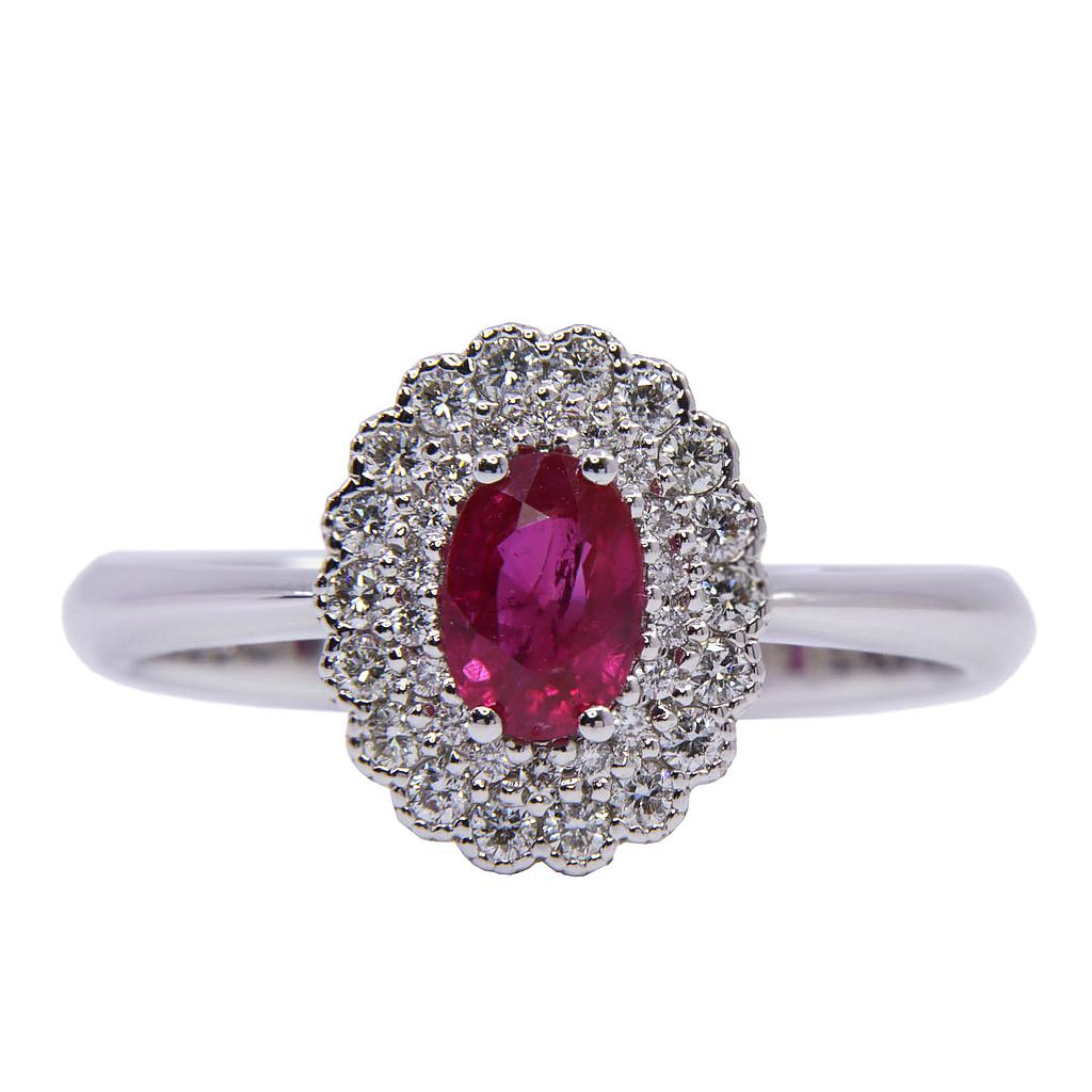 Anello - Rubino 0,66ct. brillanti 0,27ct. F/G-VS1 in oro 18kt. 3,9gr