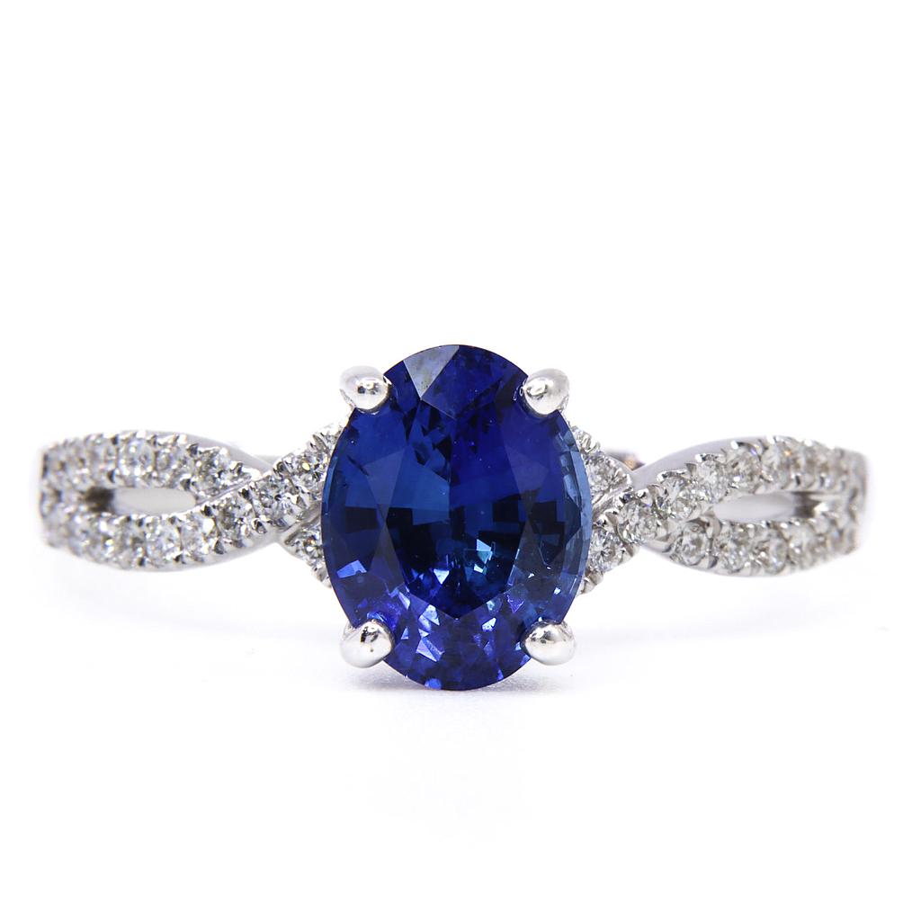 Anello - Zaffiro 2,02ct. brillanti 0,28ct. F/G-VVS in oro 18kt. 4,1gr