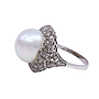 Anello perla e brillanti, toppa tonda stile deco